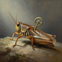 a locust with a mechanical winding key in it's back, detailed painting, epic lighting, by ilya repin, phil hale and kent williams