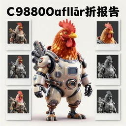 a chicken in a cybertech battle suit, analysis report, artstation character reference sheet, photo realistic 1 9 8 0 s polaroid flash photography