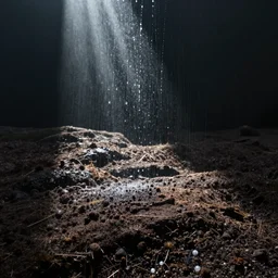the droplets falling gently down on the terrain.