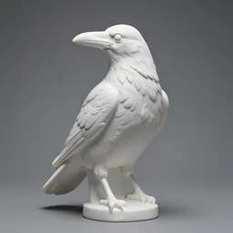 stylized bust sculpture of a white crow, beautiful studio lighting 35mm F/1.2