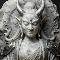 naraka buddhist demon korean female, highly detailed, symmetrical long head, smooth marble surfaces, detailed ink illustration, raiden metal gear, cinematic smooth stone, deep aesthetic, concept art, post process, 4 k, carved marble texture and silk cloth, latex skin, highly ornate intricate details, in the style of 8 8 grzes