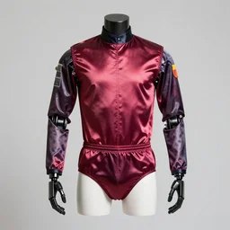 a robot jockey, wearing silky baggi suit