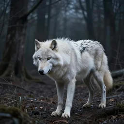 a white wolf walks through a nightmare landscape, sad, emotive, high detail, by beksinski and ruan jia
