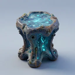 isometric alien - like nightstand with an interesting organic design, inspired by the alien nature of pandora from avatar, it has bioluminescent apeal