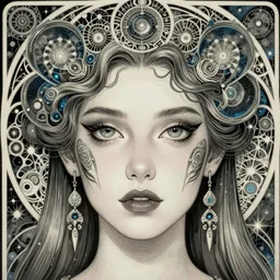 detailed!!! realistic beautiful young groovypunk!!! queen of andromeda galaxy. face portrait. art nouveau, symbolist, visionary, baroque, giant fractal details. horizontal symmetry by zdzisław beksinski, iris van herpen, raymond swanland and alphonse mucha!!!. highly detailed, hyper - real, beautiful