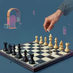 surreal chess, 8 0 s style synthwave, matte colors, highly detailed, digital painting, award winning illustration