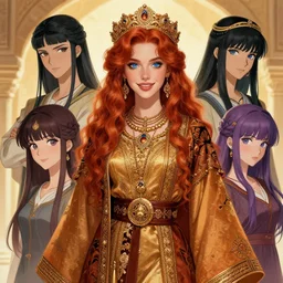 beautiful woman rim amari, dressed in tlemcen cheddar, karol bak, ayami kojima, artgerm, sakimichan, arab beauty, red hair, blue eyes, smile, concept art, fantasy