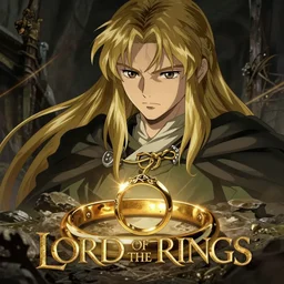 lord of the rings as a netflix anime adaptation, art by studio trigger, anime boromir looking a the one ring