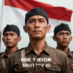 A badass photo from a Films about the Indonesian National Revolution, flag, dictatorship, hyper detailed, 50mm, award winning photography, perfect faces.