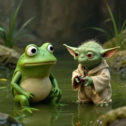 pepe the frog and yoda in a swamp on dagobah, a scene from'the empire strikes back ', hyper realistic, cinematic
