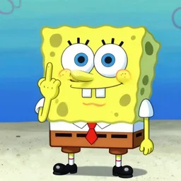 spongebob holding up the middle finger