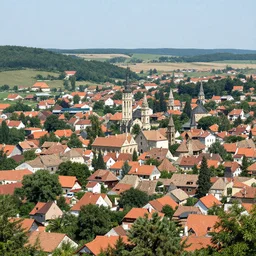 the mioveni town from Romania, wide shot, photo realistic, 8k uhd, extremely high detail