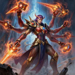 a ultradetailed painting of yidris maelstrom wielder by karl kosinski rebecca guay terese nielson mark tedin magic the gathering art, sci fi, 4 arms with weapon being blast by energy, futurism, mtg octane rendering, sharp focus h 7 0 4