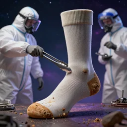 hazmat team removes crusty stained stiff sock using tongs taking photos, digital art, cosmic, 3 d high definition, trending on artstation, photorealistic, high resolution, vray, 8 k, octane, trending on, hdr, hyper detailed, insane details, intricate, elite, ornate, elegant, unreal engine