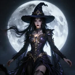 fantasy portrait of moon witch, beautiful, attractive, intricate and ornate, glowing, jaw dropping, dynamic lighting, dark, menacing, 4 k octane render, age 2 0