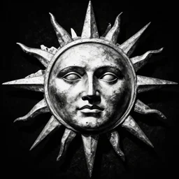 The sun with a face. Sun Heraldry. Dark Fantasy, Film Noir, Black and White. High Contrast, Mike Mignola, D&D, OSR
