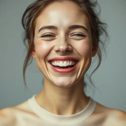beautiful studio portrait photograph of a person showing emotion of'happiness'