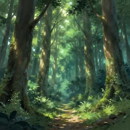 a detailed digital painting in the style of anime of a forest