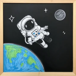 a chalk drawing of an astronaut falling back to earth, music album, cute strokes