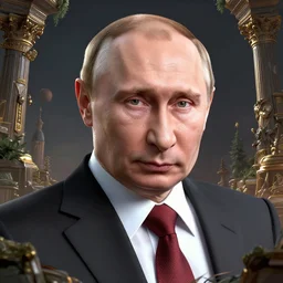 highly detailed vfx portrait of vladimir putin, unreal engine, chrome reflect, greg rutkowski, global illumination, detailed and intricate environment