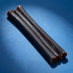 a piece of black licorice on a blue background, chesley bonestell, vincent di fate