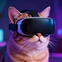 cat wearing vr goggles, vaporwave