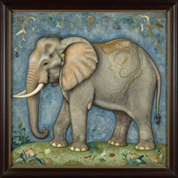 symmetrical cloisonnism painting of an elephant, by rembrandt