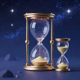 A magic portal in the starry sky with a sandglass next to it