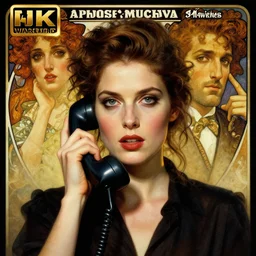 hyperrealistic portrait of a woman as amber heard making a telephone noir call by jeremy mann and alphonse mucha, fantasy art, photo realistic, dynamic lighting, artstation, poster, volumetric lighting, very detailed faces, 4 k, award winning
