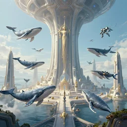 warlord evil ships vs mecha whales flying to protect their hive queen, battle of the century, intricate luxurious scifi shrines, star trek style, by peter mohrbacher, jeremy mann, francoise nielly, james jean, ross tran, beautiful, award winning scenery, clean details, serene