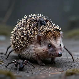 spiders, a hedgehog with spiders on its back instead of spikes, spiders, scary, freaky