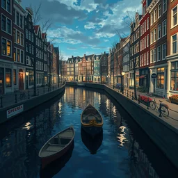 amsterdam canals, sharp focus, key anime visuals, studio ghibli, trending on artstation, very detailed, 4 k