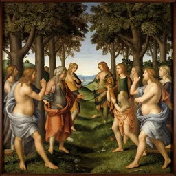 humans under trees, renaissance and baroque style.