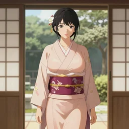a portal with a beautiful woman, elegant, smooth, sexy, plump, dressed in a kimono, digital art, anime, UHD, detail.