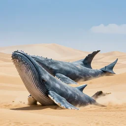 giant whales in sand dunes, photography