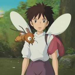 attractive anime girl who is an anthropomorphized mosquito, still from anime by hayao miyazaki