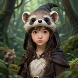 portrait of cute wizard girl, in the jungle, ferret motif clothing, high fantasy, dnd, face details, extremely detailed, smooth, sharp focus, digital illustration, by artgem, rossdraws, sakimichan