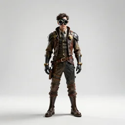 masked steampunk inventor with goggles, cinematic studio photo, full body, standing, isolated on a pure white background, centered, whole figure in frame, sharp focus, studio lighting