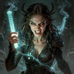 furious gorgeous woman, lord of the rings, cyberpunk, posessed, matrix, glowsticks, smoke, fibonacci, sweat drops, insane, intricate, highly detailed, digital painting, artstation, concept art, smooth, sharp focus, illustration, Unreal Engine 5, 8K, art by artgerm and greg rutkowski and alphonse mucha