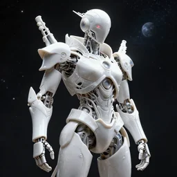 3 d octane render, ultra photorealistic, 8 k hyper detailed image unreal engine, beautiful space star planet mystic esoteric robot samourai cyberpunk, organic ceramic white on the art contemporary art by alphosne mucha adolf hiremy hirschl