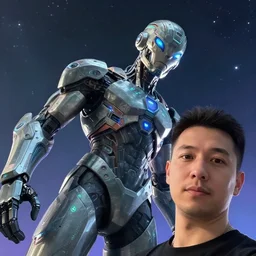 instagram selfie. relatable dynamic close offset angled portrait with subject in bottom right corner looking at viewer. interdimensional cosmic traveler. exotic anomaly. heroic masculine futuristic geometric cybertronic muscular spacesuit. octane cg render, volumetric. artgerm, beeple. frank frazetta, jack kirby