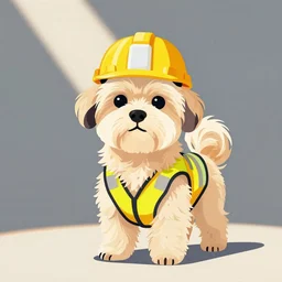 a cream colored havanese dog dressed as a construction worker, clean vector, by lois van baarle, ilya kuvshinov, kilian eng,