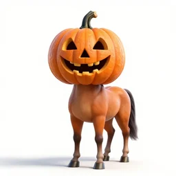 cheerful jack-o-lantern headed horseman, detailed 3d character render, full body, standing, isolated on a pure white background, centered, whole figure in frame, sharp focus, studio lighting