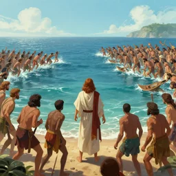 Moses divides the water of the sea in two and the great people pass on dry , Greg rutkowski, Trending artstation, cinematográfica, digital Art