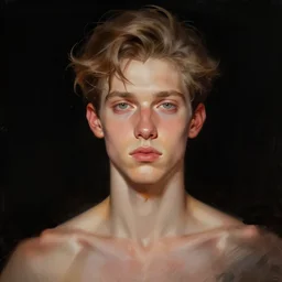 @Valentina Remenar!!, semi realistic digital painting!! Androgynous man! Black background!!