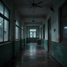 interior of a haunted school corridor with ghots, art style by kim jung gi, au naturel, hyper detailed, digital art, trending in artstation, behance, deviantart