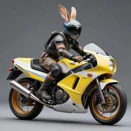 a bunny wearing protective gear riding a 1 9 8 6 - suzuki - dr - 6 0 0!!!, highly detailed, 8 k photography, artstation trending, czeiss lens, matte, sharp focus, highly detailed, 4 k, hdr, smooth, sharp focus, high resolution, award - winning photo, photorealistic, art by artgerm, large shot