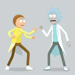 vindicators fighting with rick in space, rick and morty style, concept art, high quality, unreal engine 5