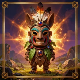 viktor orban totem animal tribal chaman vodoo mask feather gemstone plant wood rock video game illustration vivid color borderlands by josan gonzales and dan mumford radiating a glowing aura