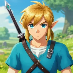 an in game portrait of link from persona, persona art style.